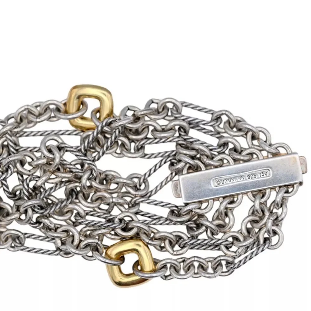 HEAVY Vintage David Yurman Figaro multi-chain 4-row bracelet 18K Gold Silver - Picture 3 of 8